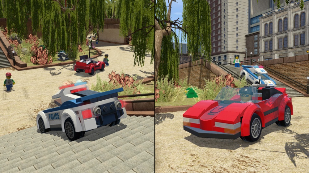 レゴのキャラクターが車に乗っている