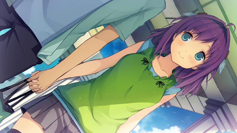 私服の女の子と主人公が手を繋いでいる
