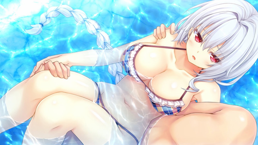 水着の女の子を支えている
