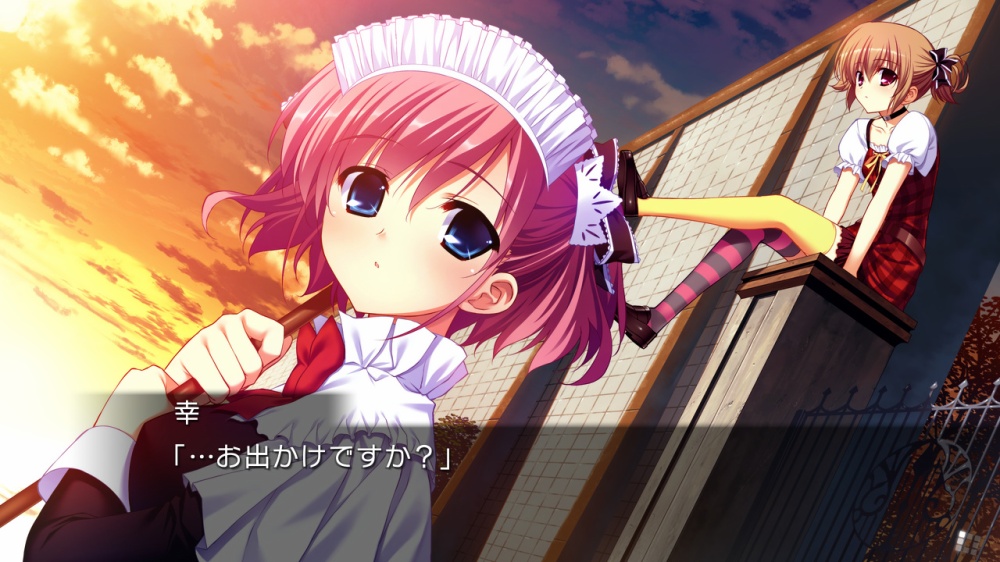 少女二人と主人公が会話をしている