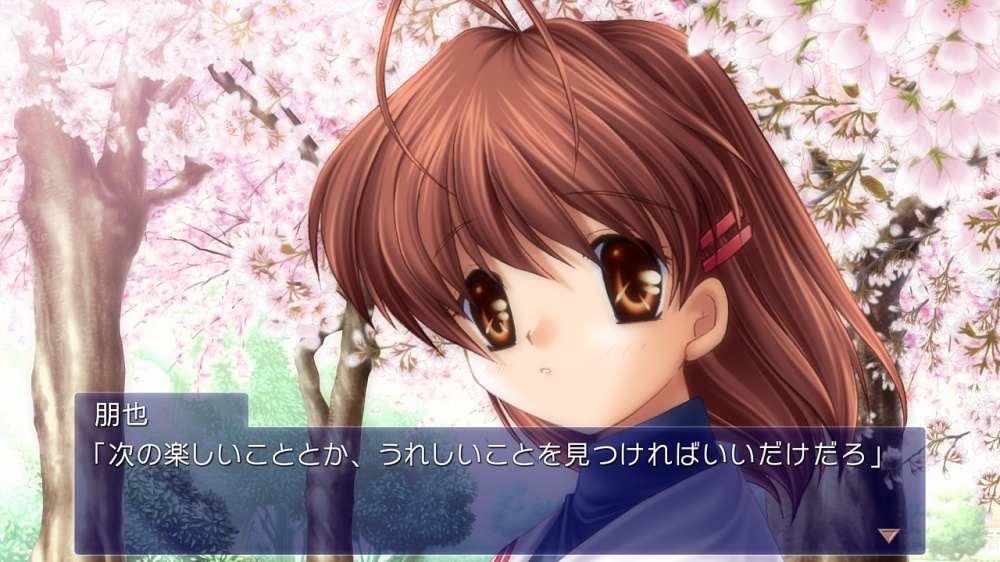 制服姿の少女と桜の下で喋っている