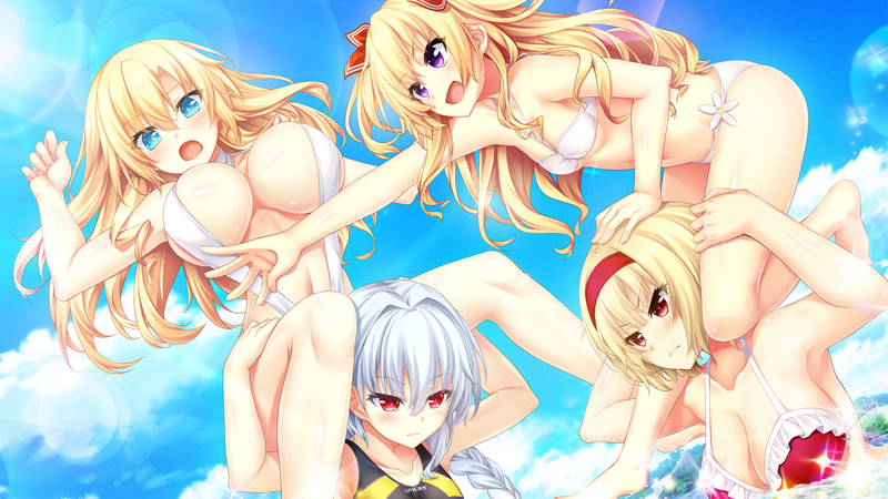 水着の女の子4人が遊んでいる
