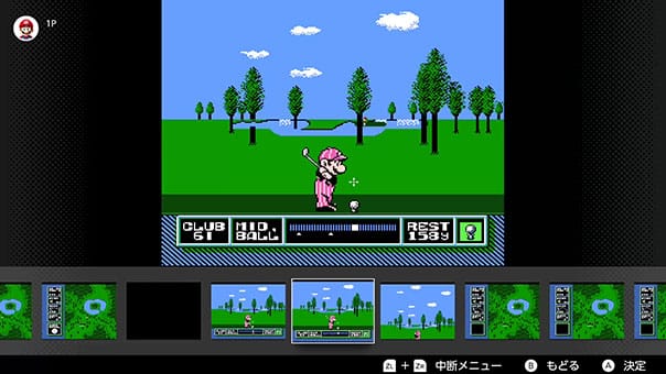 マリオオープンゴルフのゲーム画面で、巻き戻し機能を使っている